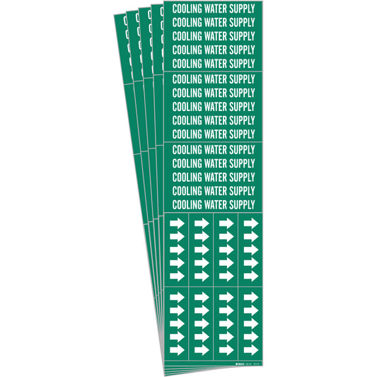 Brady "Cooling Water Supply" Pipe Markers, Self-Adhesive, 2-1/4" H x 2-3/4" W, White on Green