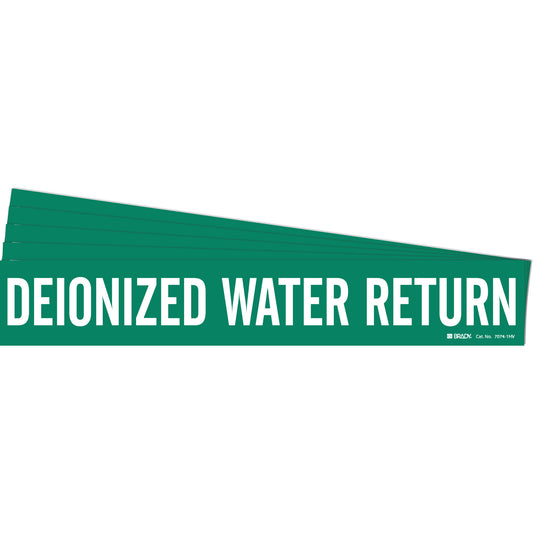 Brady "Deionized Water Return" Pipe Marker, Self-Adhesive, 4" H x 24" W, White on Green