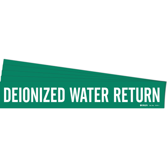 Brady "Deionized Water Return" Pipe Marker, Self-Adhesive, 2-1/4" H x 14" W, White on Green