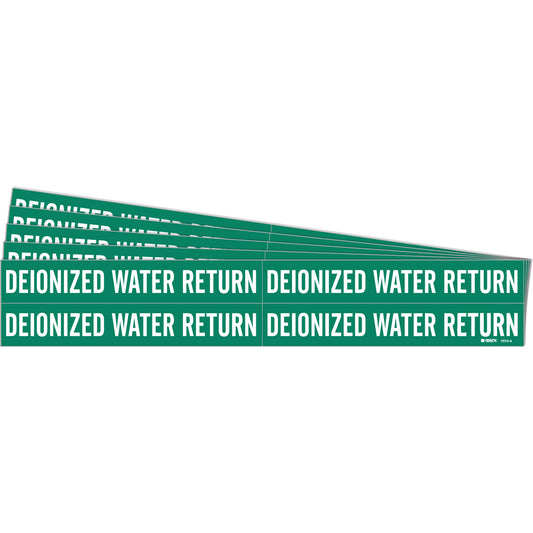 Brady "Deionized Water Return" Pipe Markers, Self-Adhesive, 1-1/8" H x 7" W, White on Green