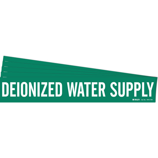 Brady "Deionized Water Supply" Pipe Marker, Self-Adhesive, 4" H x 24" W, White on Green