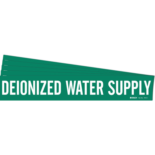 Brady "Deionized Water Supply" Pipe Marker, Self-Adhesive, 2-1/4" H x 14" W, White on Green