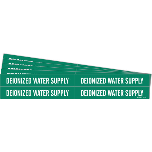 Brady "Deionized Water Supply" Pipe Markers, Self-Adhesive, 1-1/8" H x 7" W, White on Green