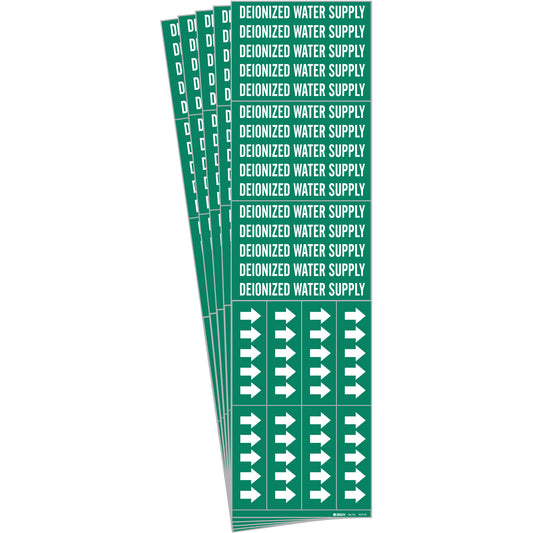 Brady "Deionized Water Supply" Pipe Markers, Self-Adhesive, 2-1/4" H x 2-3/4" W, White on Green