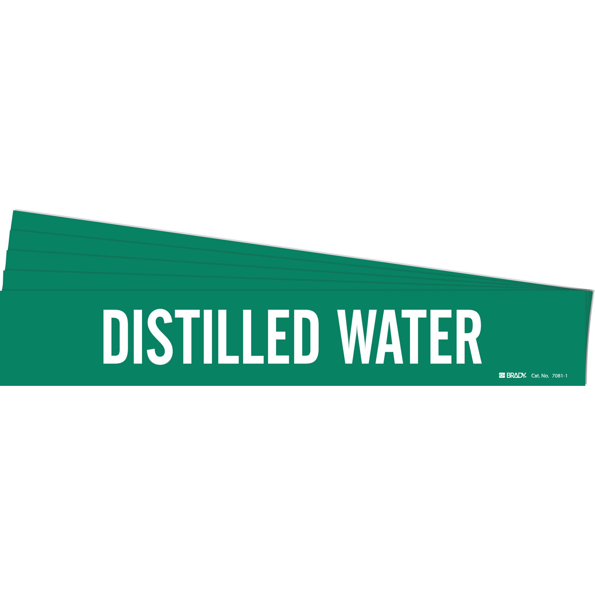 Brady "Distilled Water" Pipe Marker, Self-Adhesive, 2-1/4" H x 14" W, White on Green
