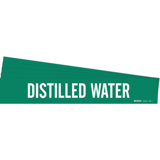 Brady "Distilled Water" Pipe Marker, Self-Adhesive, 2-1/4" H x 14" W, White on Green