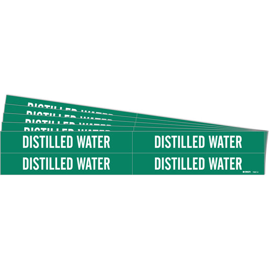 Brady "Distilled Water" Pipe Markers, Self-Adhesive, 1-1/8" H x 7" W, White on Green