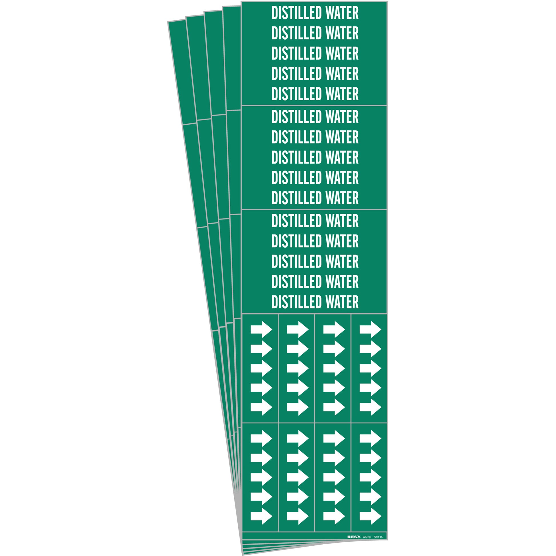 Brady "Distilled Water" Pipe Markers, Self-Adhesive, 2-1/4" H x 2-3/4" W, White on Green