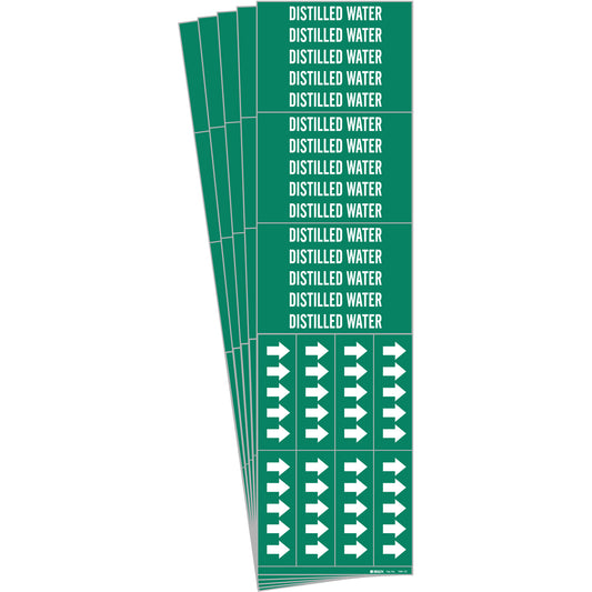 Brady "Distilled Water" Pipe Markers, Self-Adhesive, 2-1/4" H x 2-3/4" W, White on Green