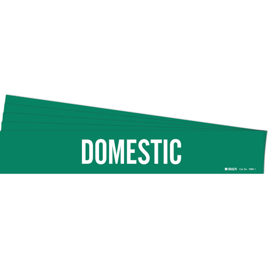 Brady "Domestic" Pipe Marker, Self-Adhesive, 2-1/4" H x 14" W, White on Green
