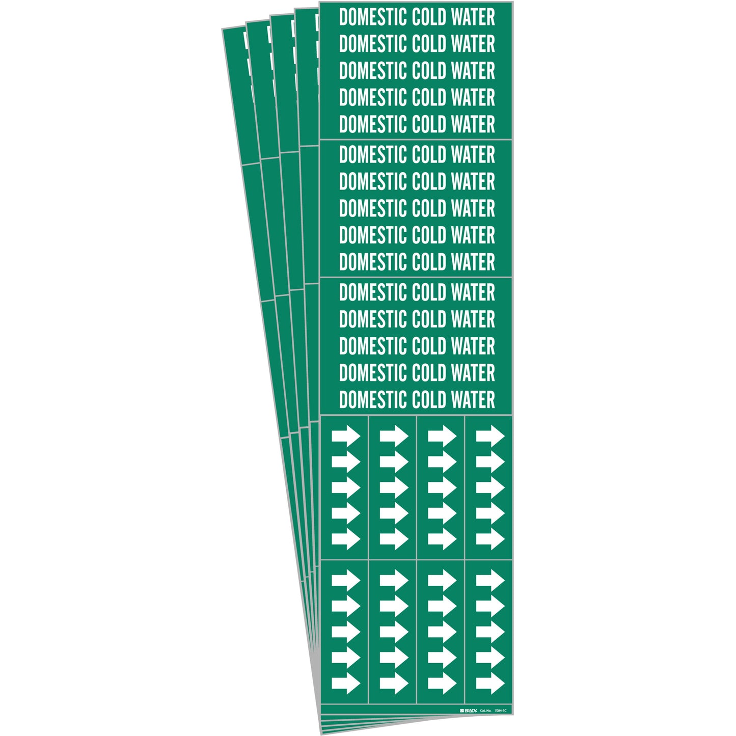 Brady "Domestic Cold Water" Pipe Marker, Self-Adhesive, 2-1/4" H x 2-3/4" W, White on Green