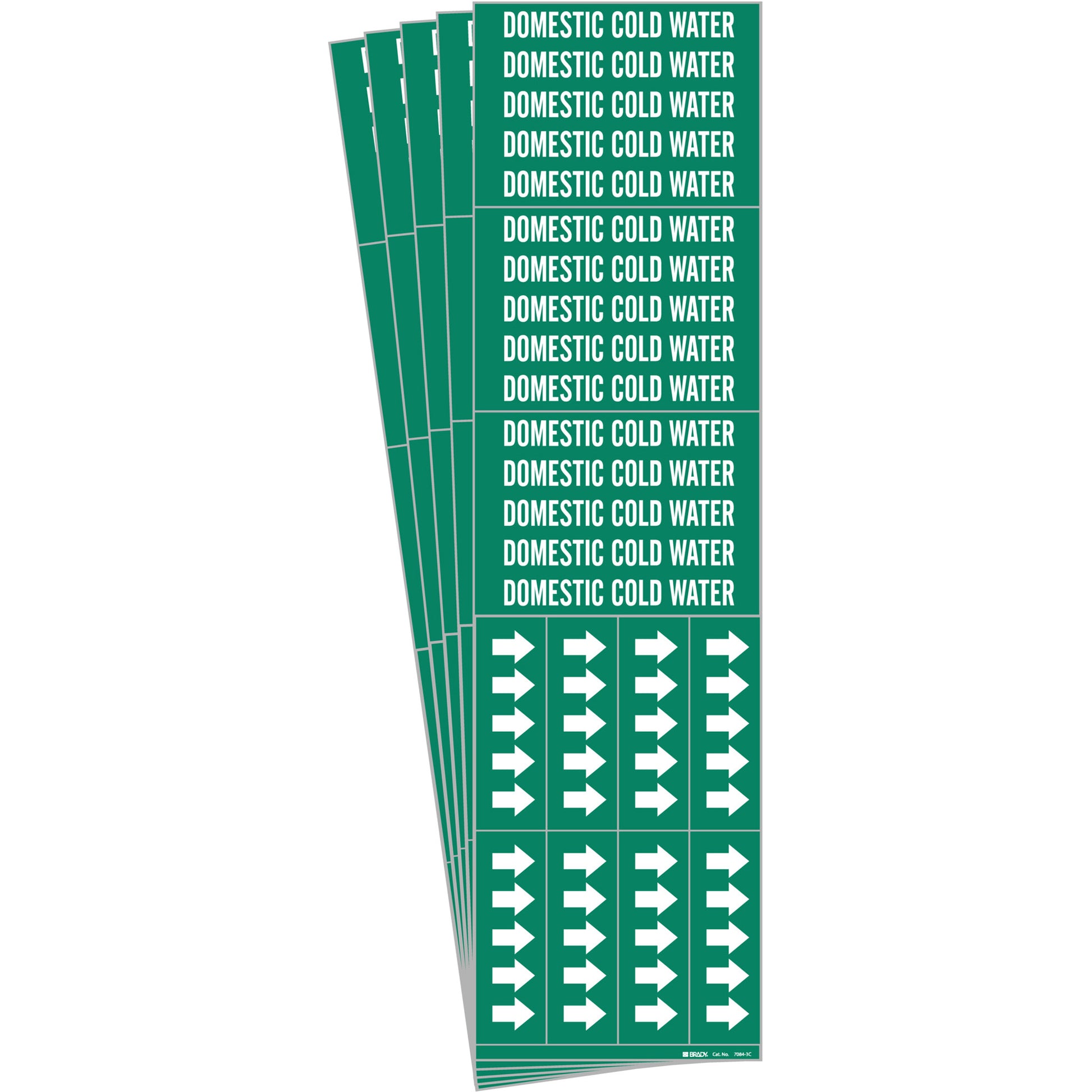 Brady "Domestic Cold Water" Pipe Marker, Self-Adhesive, 2-1/4" H x 2-3/4" W, White on Green