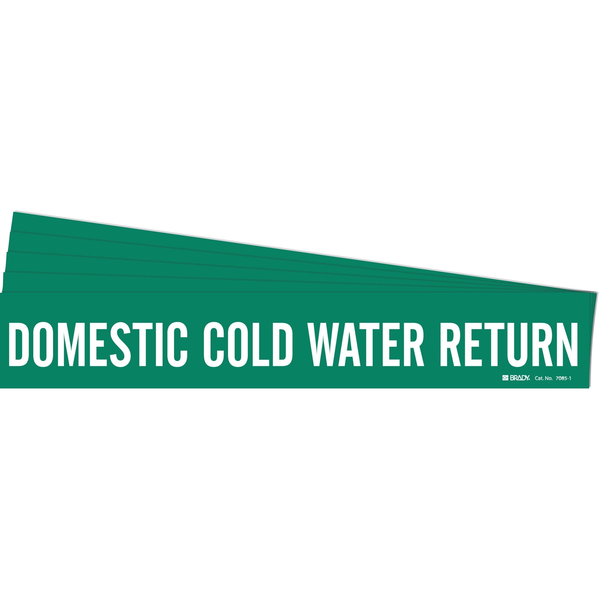 Brady "Domestic Cold Water Return" Pipe Marker, Self-Adhesive, 2-1/4" H x 14" W, White on Green