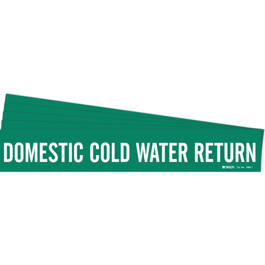 Brady "Domestic Cold Water Return" Pipe Marker, Self-Adhesive, 2-1/4" H x 14" W, White on Green
