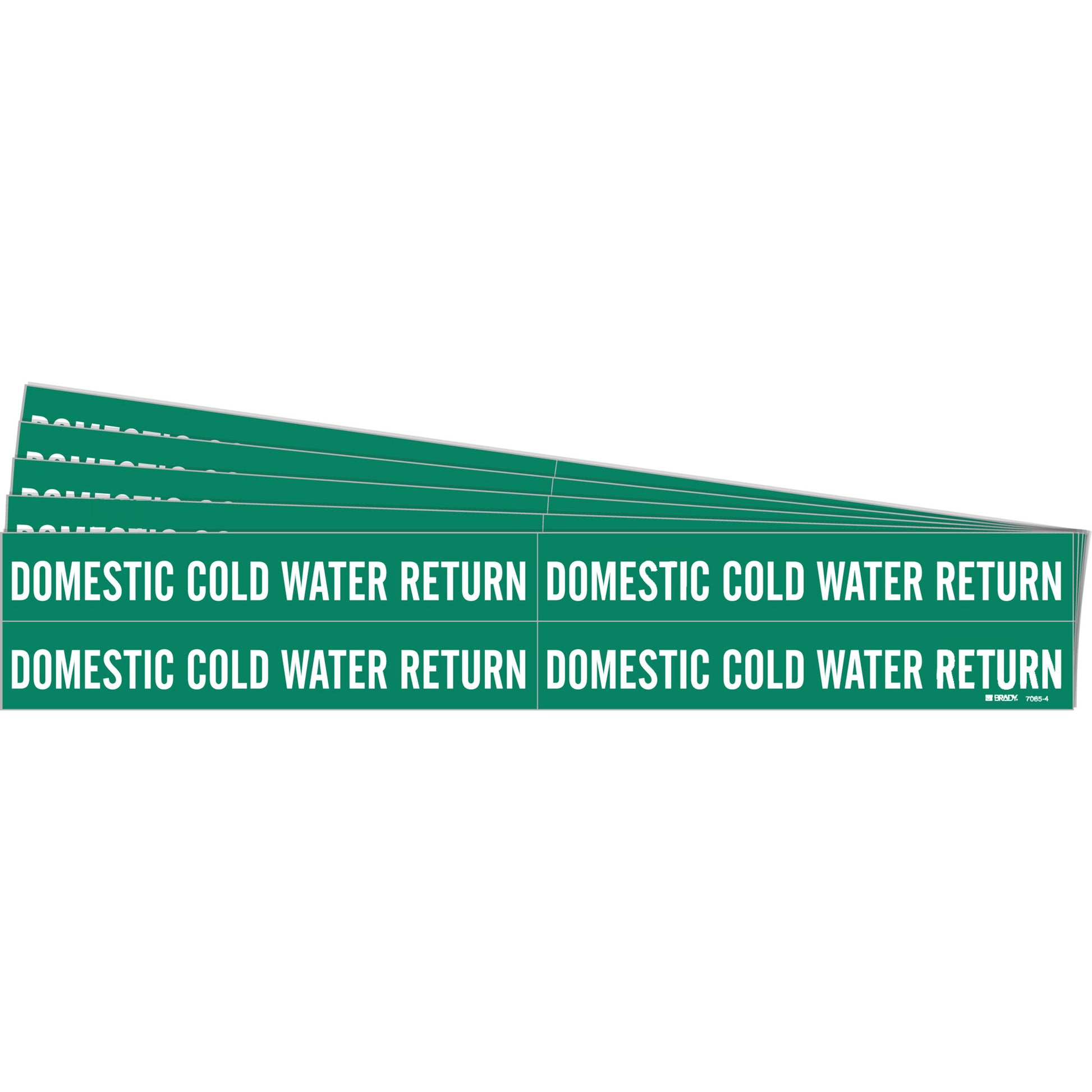Brady "Domestic Cold Water Return" Pipe Markers, Self-Adhesive, 1-1/8" H x 7" W, White on Green