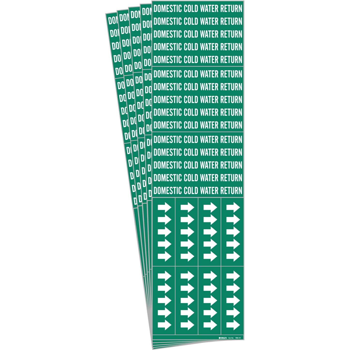 Brady "Domestic Cold Water Return" Pipe Markers, Self-Adhesive, 2-1/4" H x 2-3/4" W, White on Green