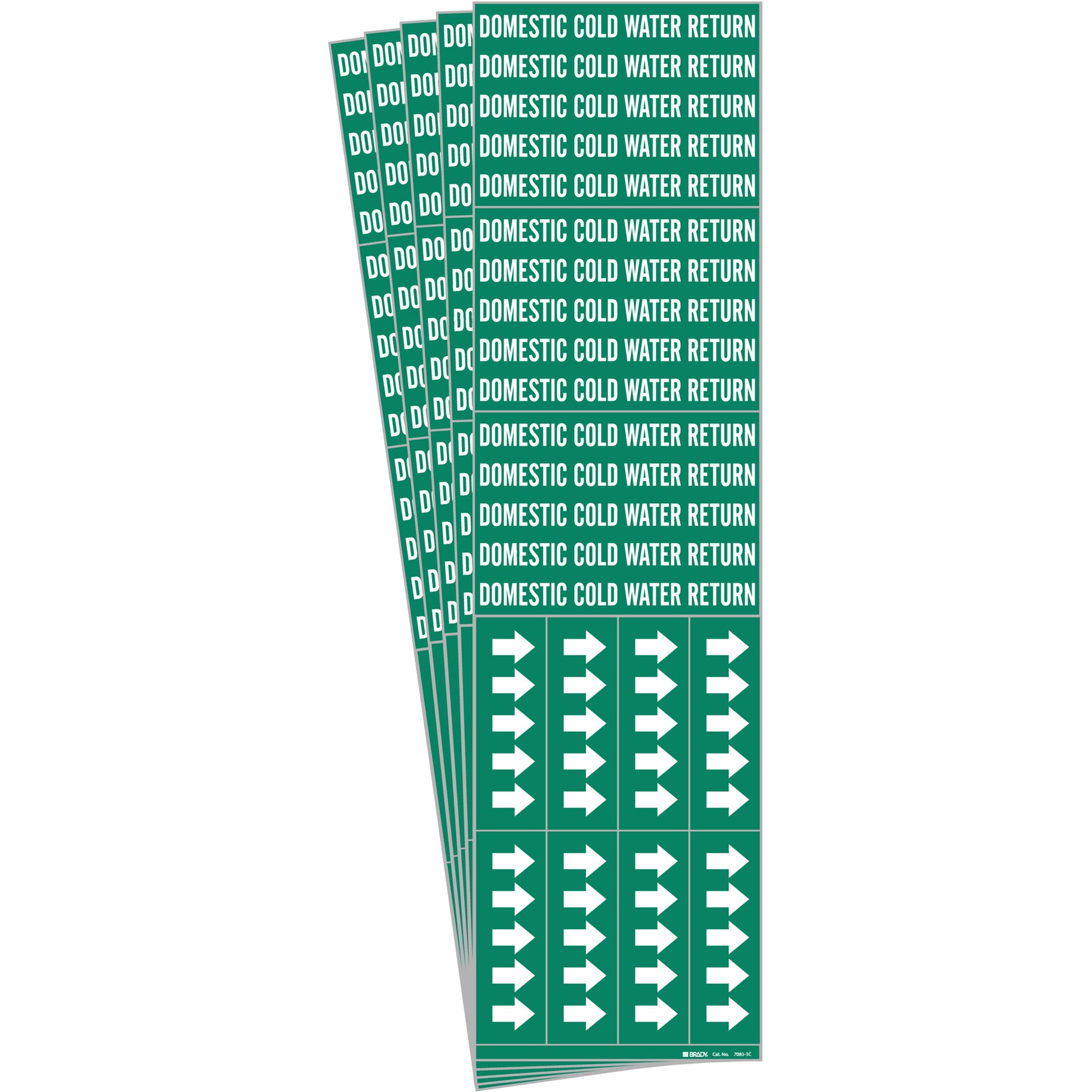 Brady "Domestic Cold Water Return" Pipe Markers, Self-Adhesive, 2-1/4" H x 2-3/4" W, White on Green