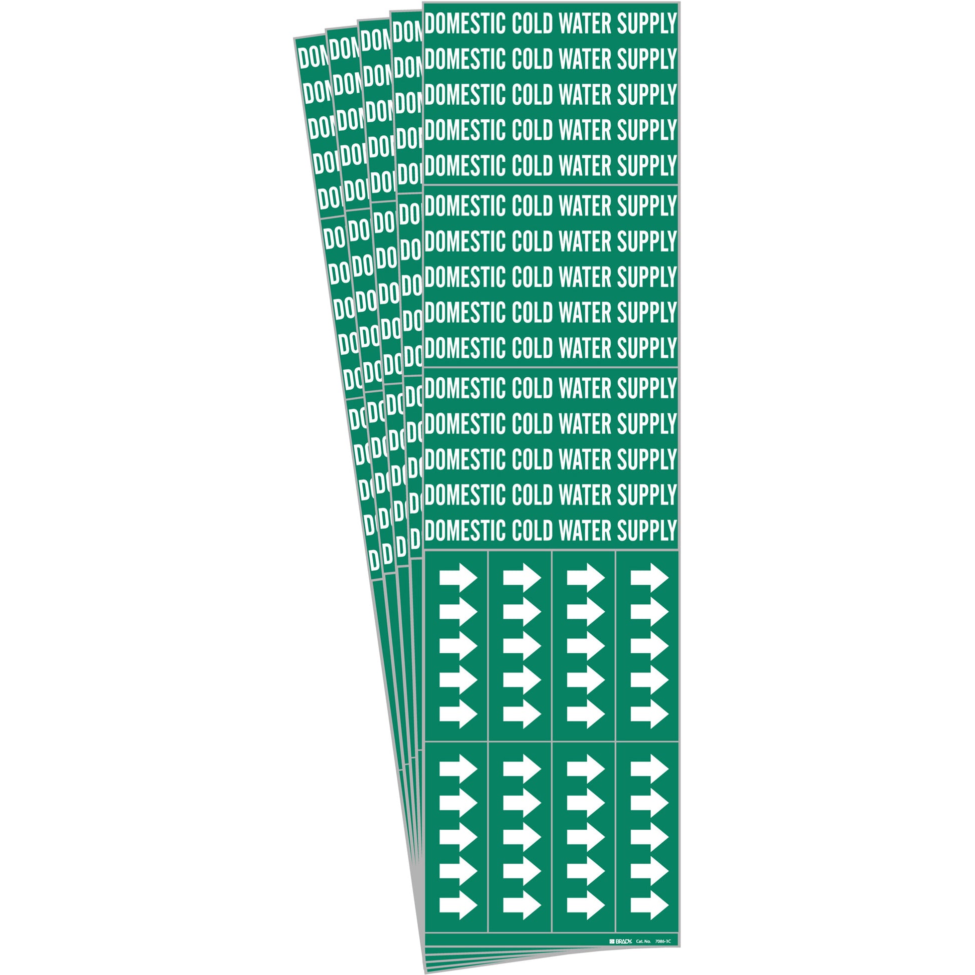 Brady "Domestic Cold Water Supply" Pipe Markers, Self-Adhesive, 2-1/4" H x 2-3/4" W, White on Green