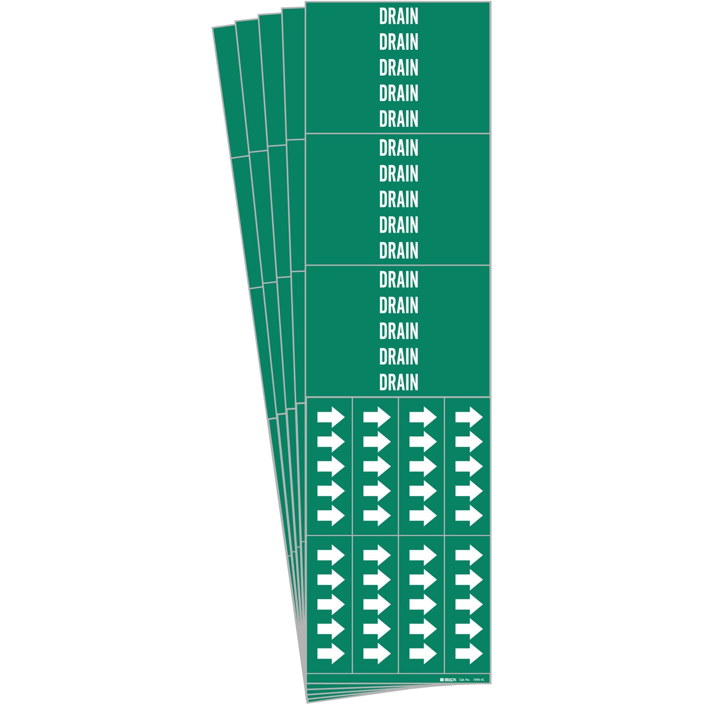Brady "Drain" Pipe Markers, Self-Adhesive, 2-1/4" H x 2-3/4" W, White on Green