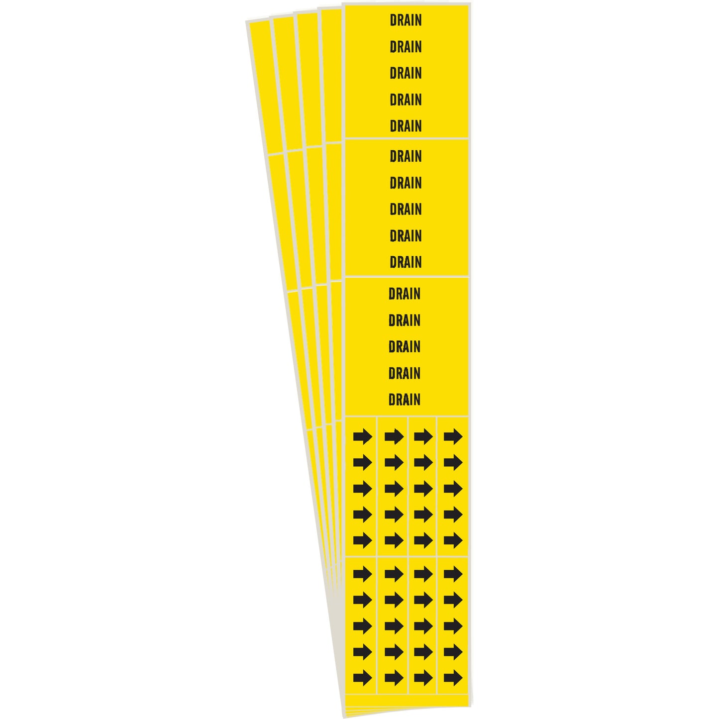 Brady "Drain" Pipe Markers, Self-Adhesive, 2-1/4" H x 2-3/4" W, Black on Yellow