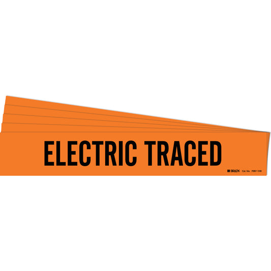 Brady "Electric Traced" Pipe Marker, Self-Adhesive, 4" H x 24" W, Black on Orange