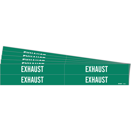 Brady "Exhaust" Pipe Markers, Self-Adhesive, 1-1/8" H x 7" W, White on Green