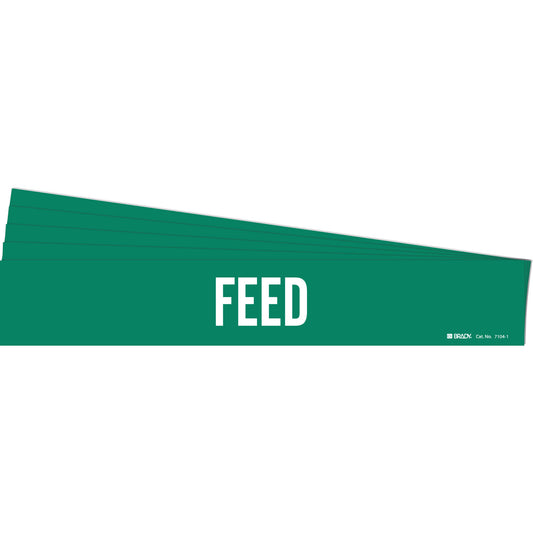 Brady "Feed" Pipe Marker, Self-Adhesive, 2-1/4" H x 14" W, White on Green