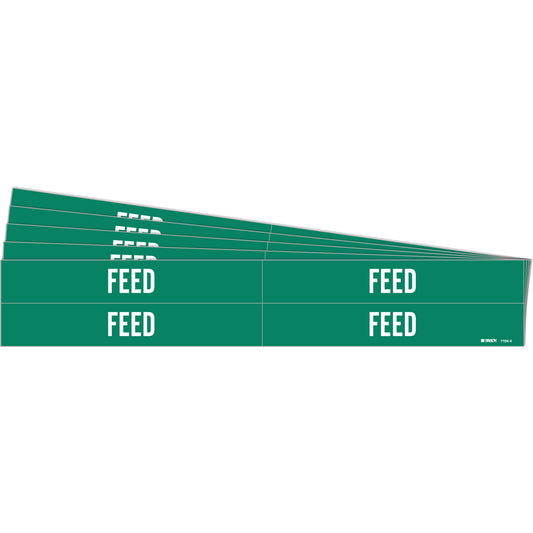 Brady "Feed" Pipe Marker, Self-Adhesive, 1-1/8" H x 7" W, White on Green