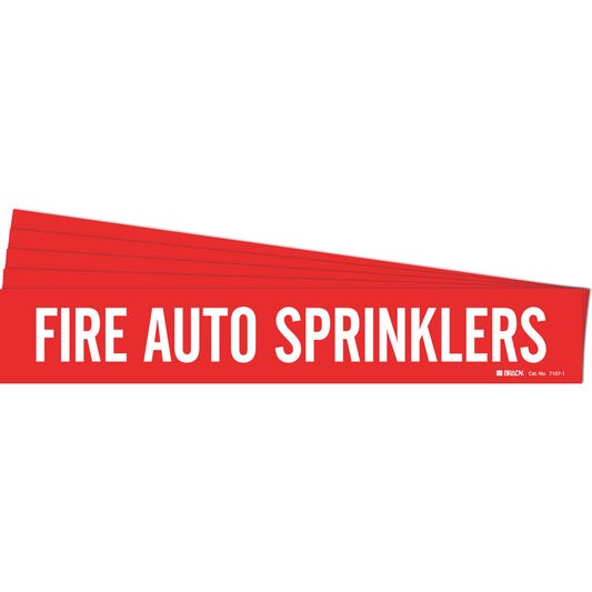 Brady "Fire Auto Sprinklers" Pipe Marker, Self-Adhesive, 2-1/4" H x 14" W, White on Red