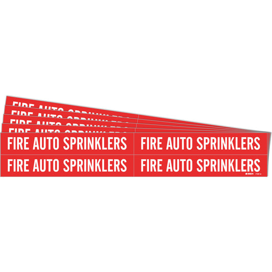 Brady "Fire Auto Sprinklers" Pipe Markers, Self-Adhesive, 1-1/8" H x 7" W, White on Red