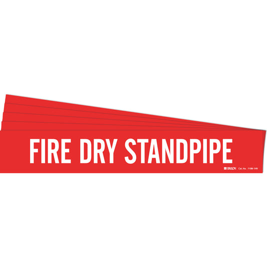 Brady "Fire Dry Standpipe" Pipe Marker, Self-Adhesive, 4" H x 24" W, White on Red