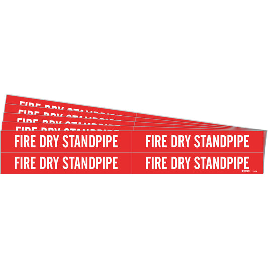 Brady "Fire Dry Standpipe" Pipe Markers, Self-Adhesive, 1-1/8" H x 7" W, White on Red