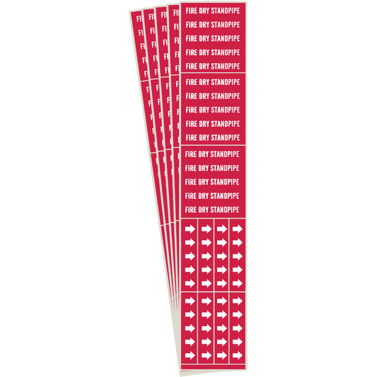 Brady "Fire Dry Standpipe" Pipe Markers, Self-Adhesive, 2-1/4" H x 2-3/4" W, White on Red