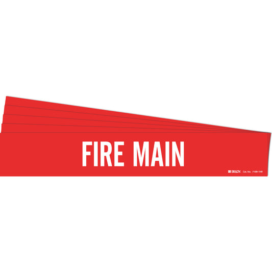 Brady "Fire Main" Pipe Marker, Self-Adhesive, 4" H x 24" W, White on Red