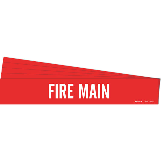 Brady "Fire Main" Pipe Marker, Self-Adhesive, 2-1/4" H x 14" W, White on Red