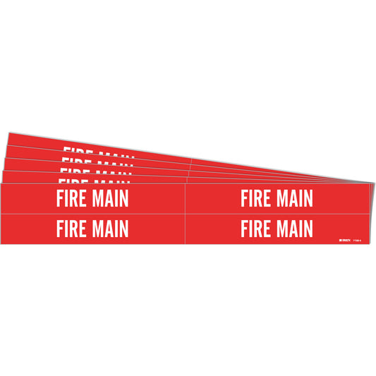 Brady "Fire Main" Pipe Markers, Self-Adhesive, 1-1/8" H x 7" W, White on Red