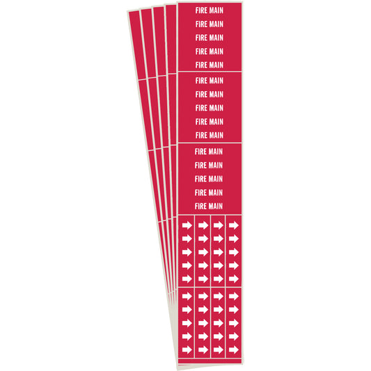 Brady "Fire Main" Pipe Markers, Self-Adhesive, 2-1/4" H x 2-3/4" W, White on Red