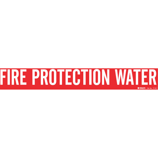 Brady "Fire Protection Water" Pipe Marker, Self-Adhesive, 2-1/4" H x 14" W, White on Red