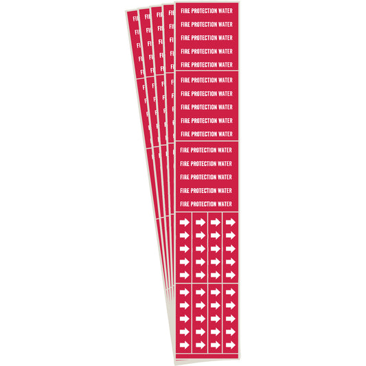 Brady "Fire Protection Water" Pipe Markers, Self-Adhesive, 2-1/4" H x 2-3/4" W, White on Red