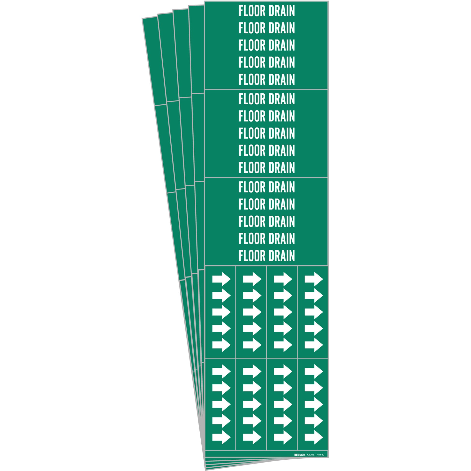 Brady "Floor Drain" Pipe Markers, Self-Adhesive, 2-1/4" H x 2-3/4" W, White on Green