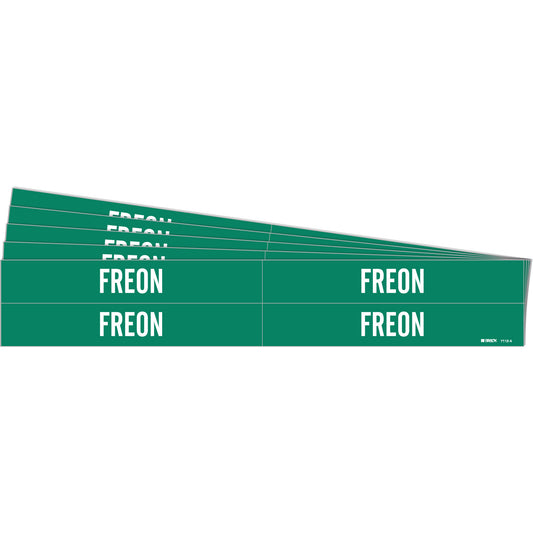 Brady "Freon" Pipe Markers, Self-Adhesive, 1-1/8" H x 7" W, White on Green