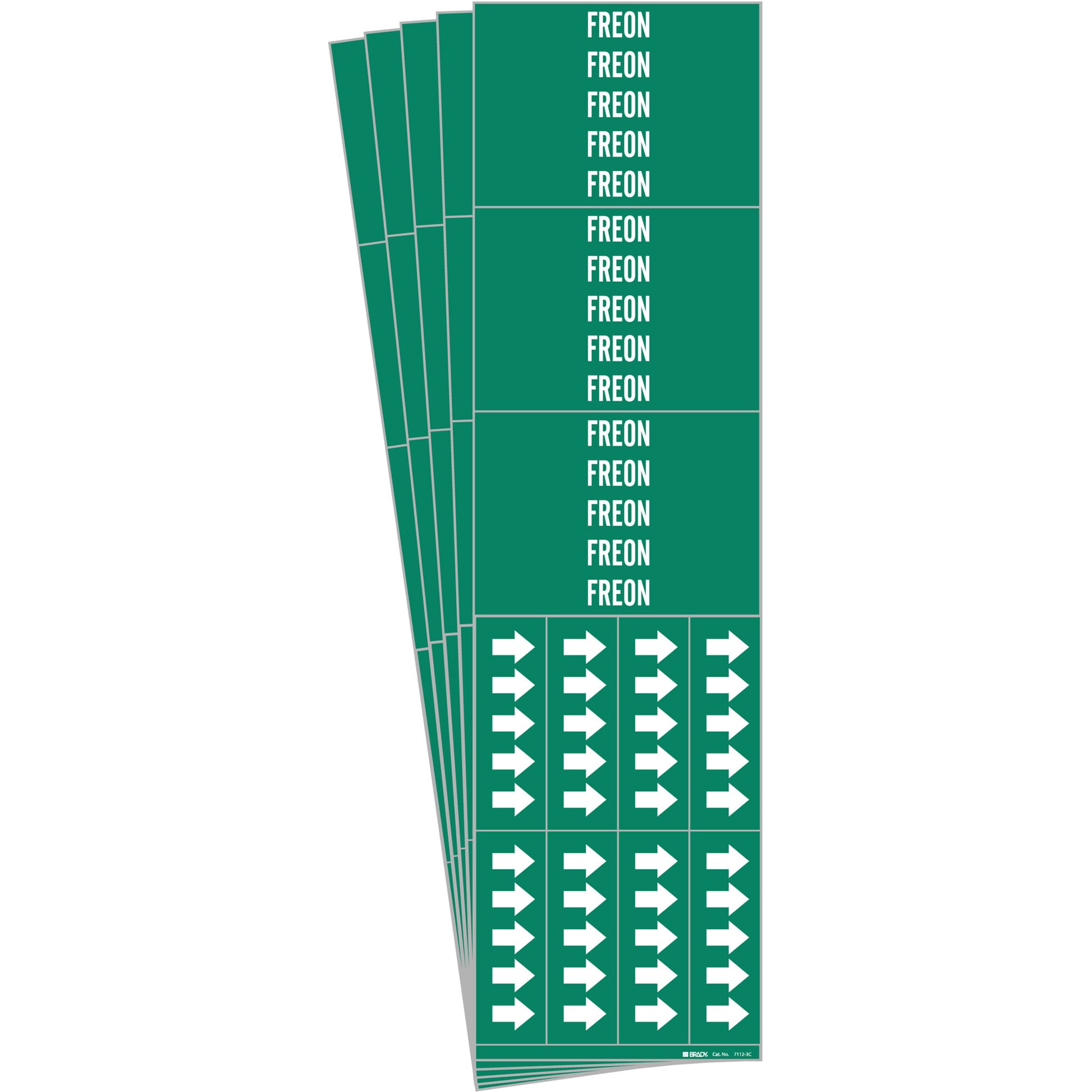 Brady "Freon" Pipe Markers, Self-Adhesive, 2-1/4" H x 2-3/4" W, White on Green