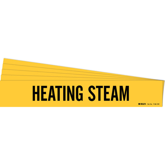 Brady "Heating Steam" Pipe Marker, Self-Adhesive, 4" H x 24" W, Black on Yellow