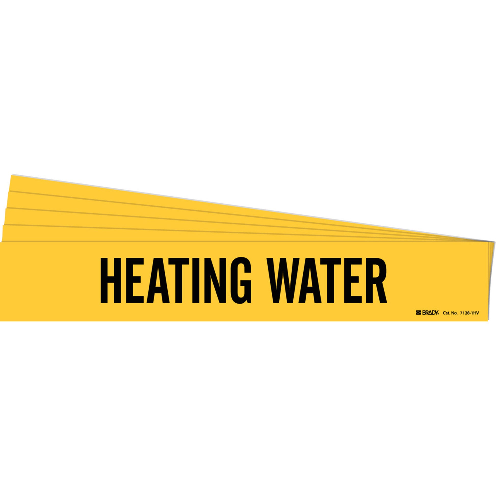 Brady "Heating Water" Pipe Marker, Self-Adhesive, 4" H x 24" W, Black on Yellow