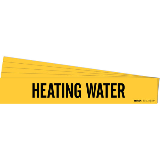 Brady "Heating Water" Pipe Marker, Self-Adhesive, 4" H x 24" W, Black on Yellow