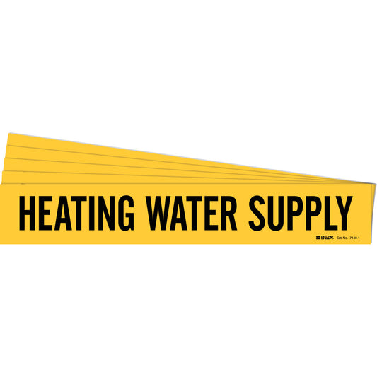 Brady "Heating Water Supply" Pipe Marker, Self-Adhesive, 2-1/4" H x 14" W, Black on Yellow