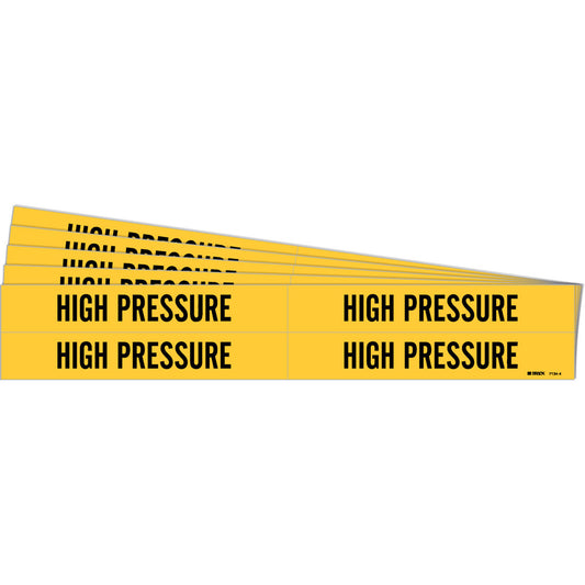 Brady "High Pressure" Pipe Markers, Self-Adhesive, 1-1/8" H x 7" W, Black on Yellow
