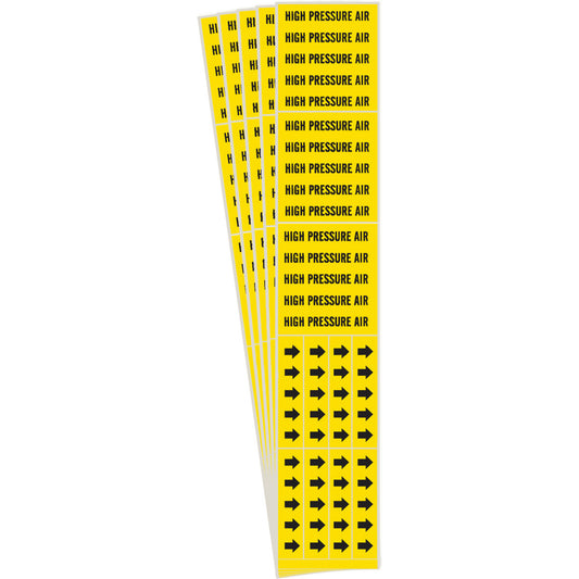 Brady "High Pressure Air" Pipe Markers, Self-Adhesive, 2-1/4" H x 2-3/4" W, Black on Yellow