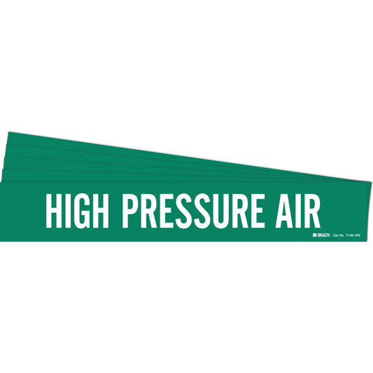 Brady "High Pressure Air" Pipe Marker, Self-Adhesive, 4" H x 24" W, White on Green