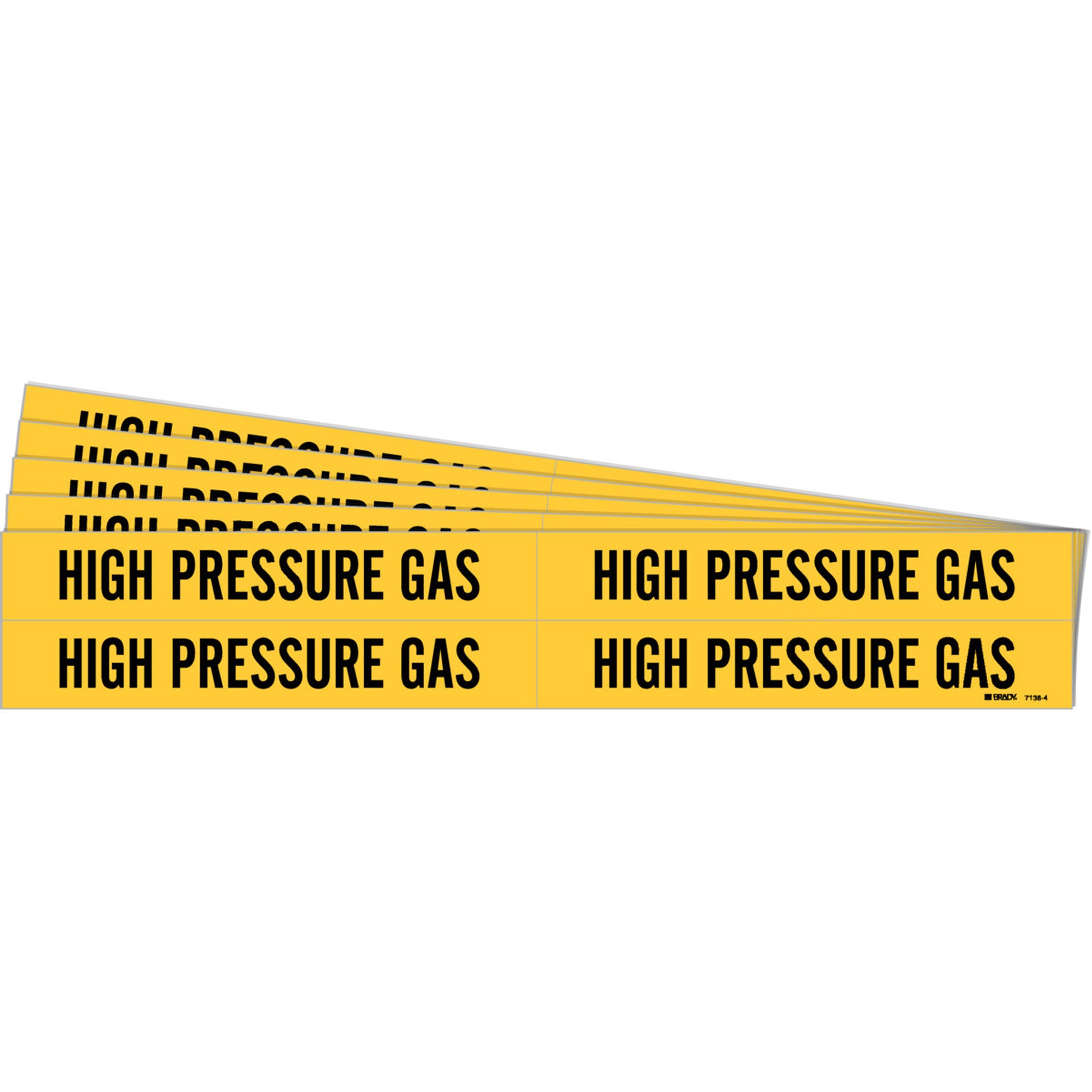 Brady "High Pressure Gas" Pipe Markers, Self-Adhesive, 1-1/8" H x 7" W, Black on Yellow